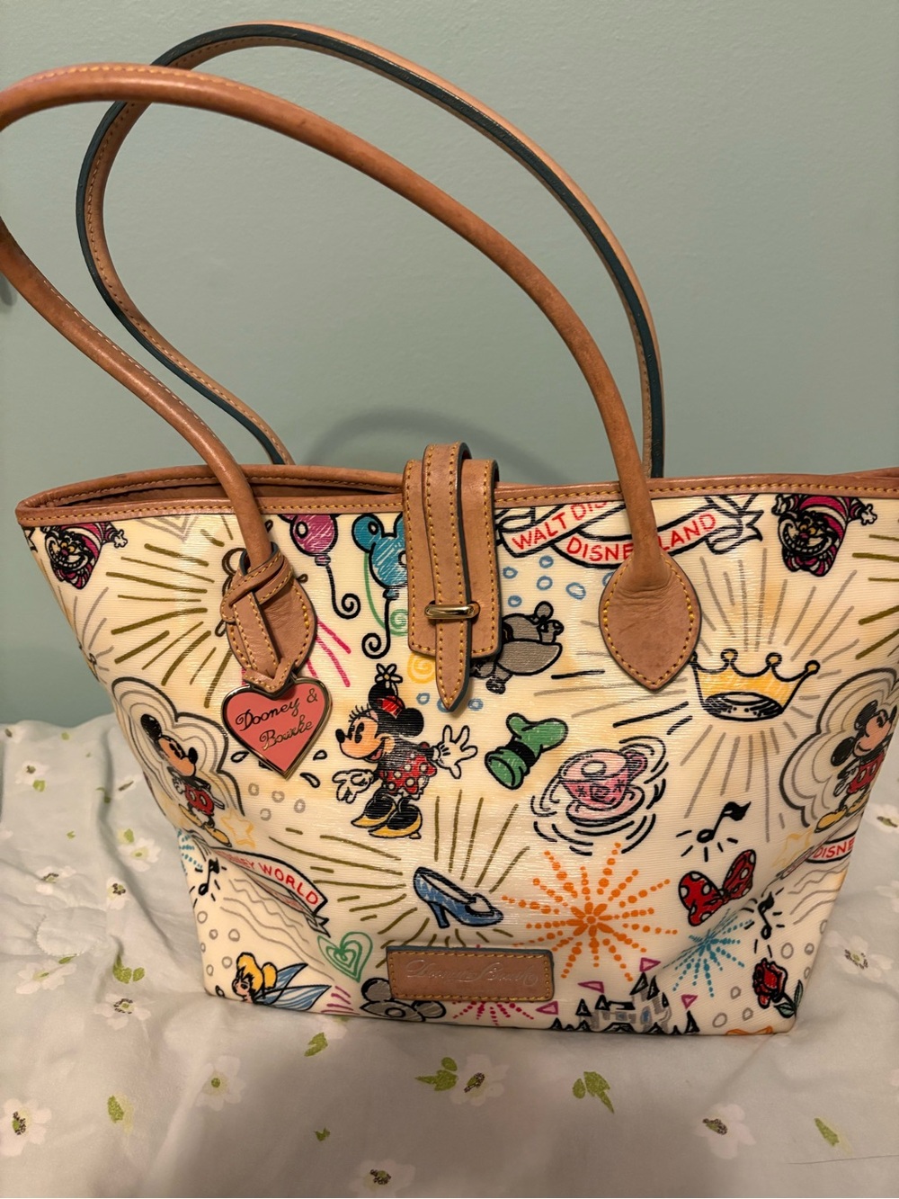 Dooney & Bourke Cream Disney Icons Tote with Tan Trim